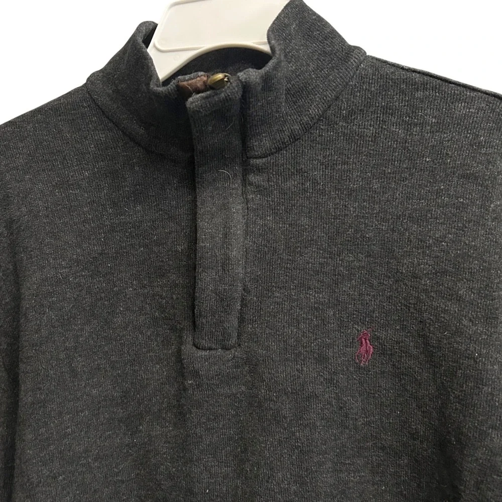Polo Ralph Lauren Men Charcoal Gray 1/4‎ Zip Mock Neck Long Sleeve Shirt Size L